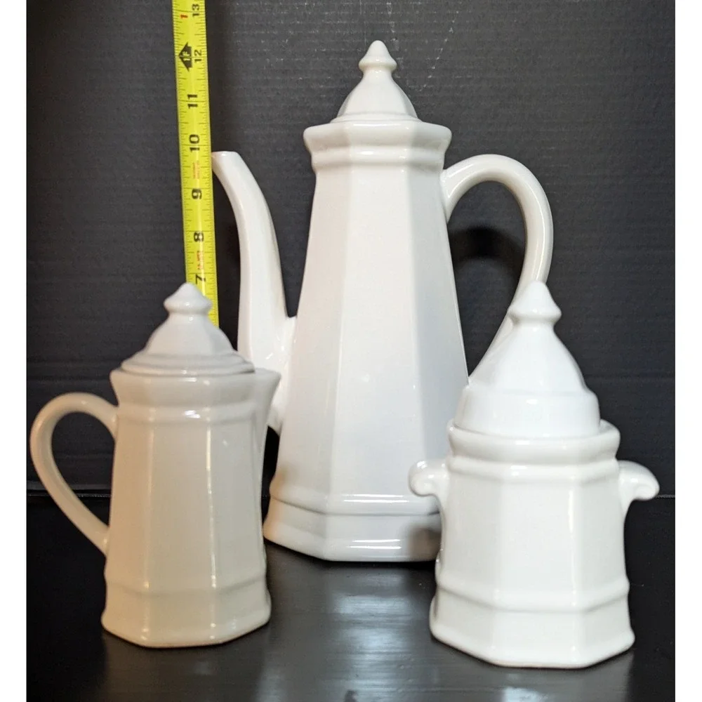 Pfaltzgraff Heritage White 3-Piece Coffee/Tea Service Coffee Pot Sugar Creamer